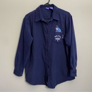 Vintage Disney Eeyore Button Down Casual Blouse Shirt Blue Medium